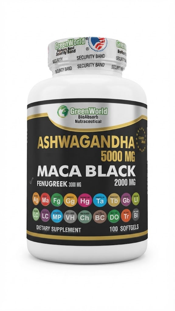 ASHWAGANDHA + MACA BLACK X100 CAPS. GREENWORLD — SKU 001755