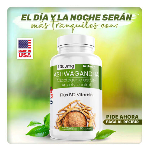 Pack x2 Ashwagandha 1000mg + Vitamina B12 Herbalic | Estrés y Energía – 90 Cáp
