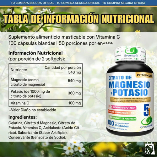 Greensofg Suplementos En Frasco Citrato De Magnesio Y Potasio Original
