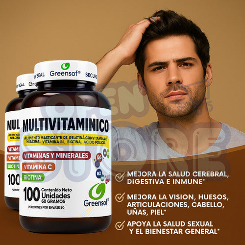 Multivitamínico Greensoft | Complejo B, Biotina y Vitamina C – 100 Cápsulas