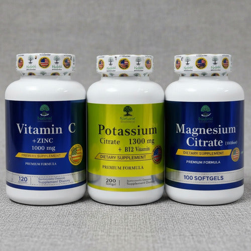 Pack Citrato de Magnesio + Potasio + Vitamina C | Energía, Calambres e Inmunidad – 100 Cáp
