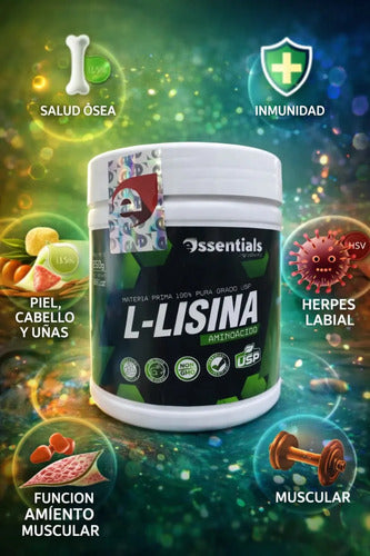 L-Lisina Essentials USP 250g | Aminoácido para Cabello, Piel y Sistema Inmune
