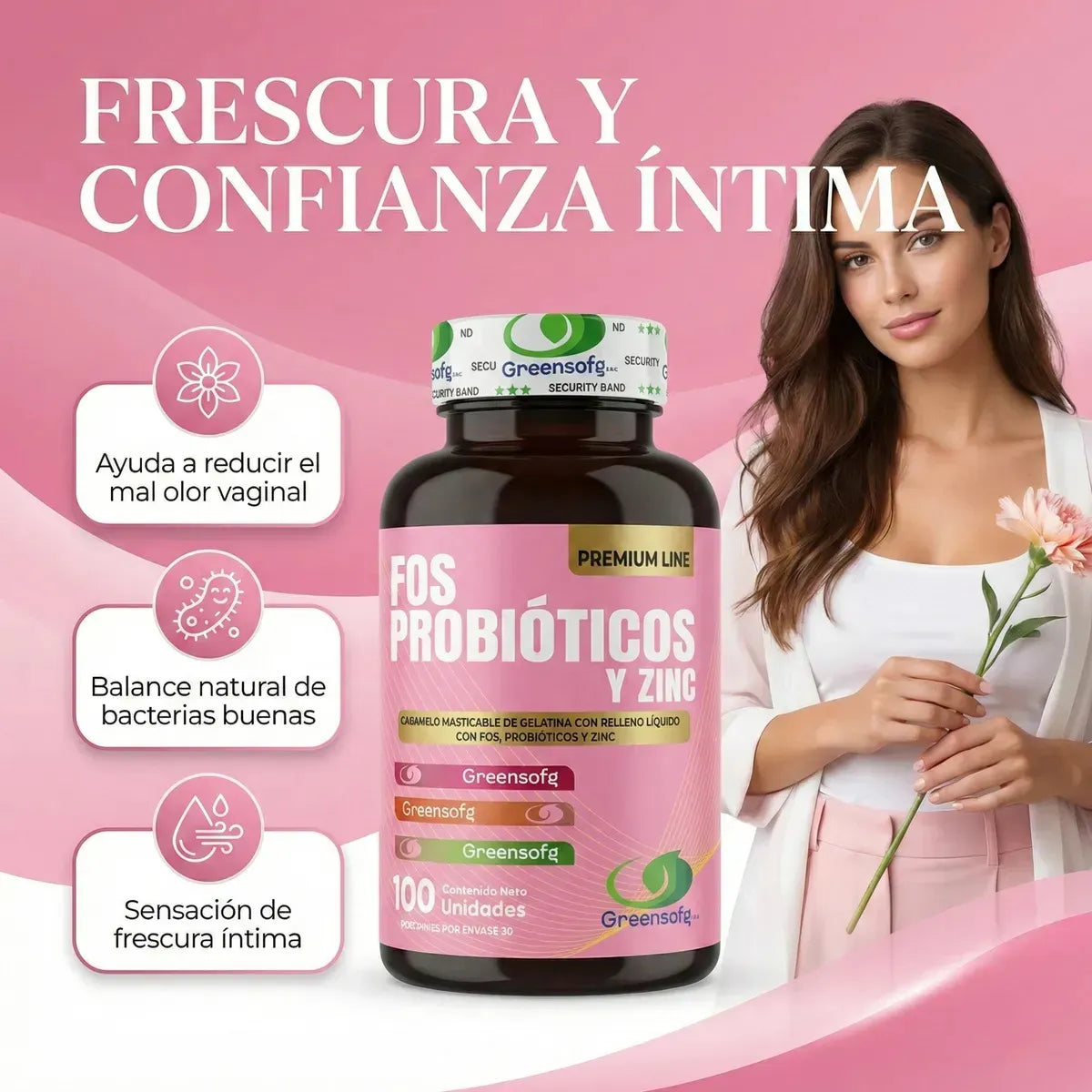 Probióticos con Zinc y FOS Greensoft | Inmunidad, Digestión y Flora Intestinal – 100 Unidades