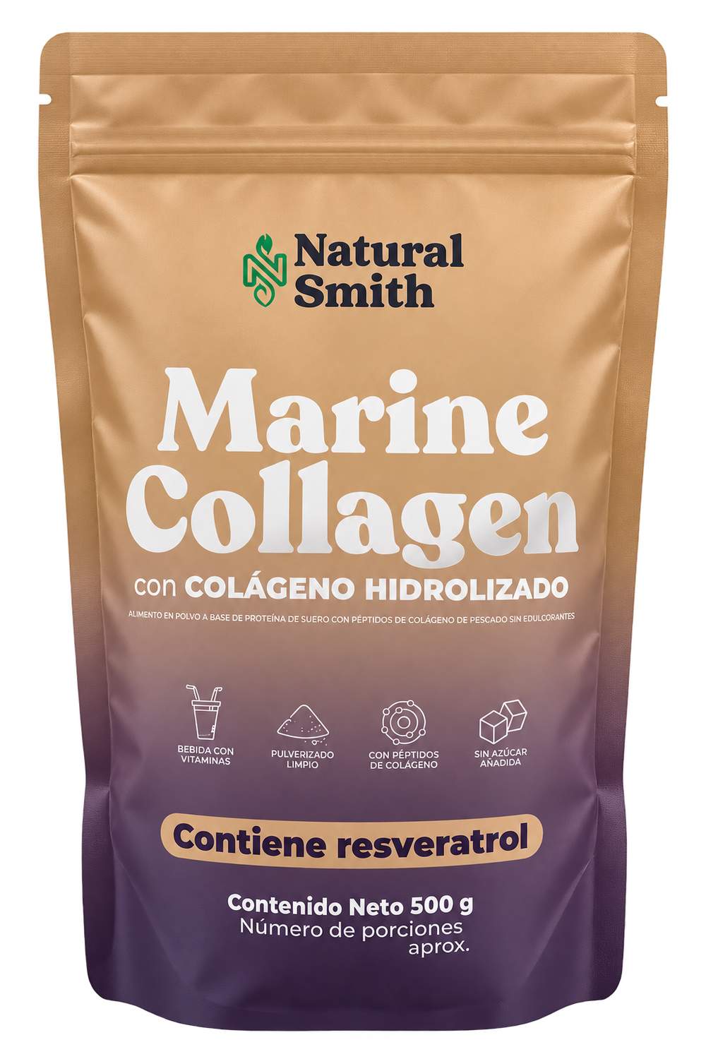 Marine Collagen NaturalSmith, envase de 500 g — guía de colágeno