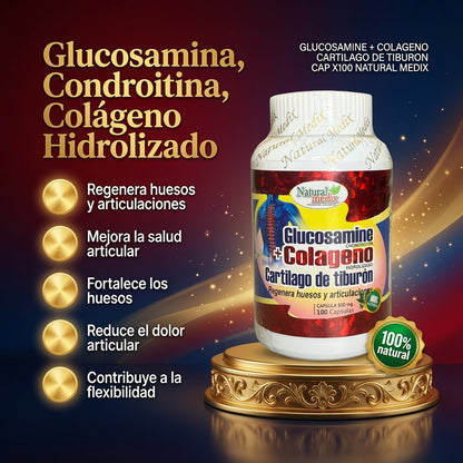 GLUCOSAMINE + COLAGENO CARTILAGO DE TIBURON CAP X100 NATURAL MEDIX ia_2