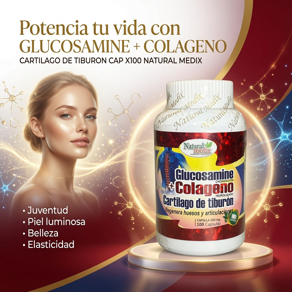 GLUCOSAMINE + COLAGENO CARTILAGO DE TIBURON CAP X100 NATURAL MEDIX ia_3