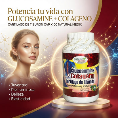 GLUCOSAMINE + COLAGENO CARTILAGO DE TIBURON CAP X100 NATURAL MEDIX ia_3