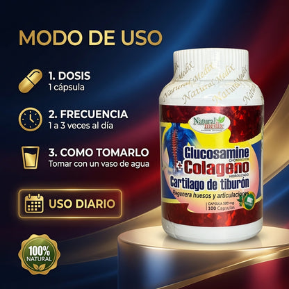 GLUCOSAMINE + COLAGENO CARTILAGO DE TIBURON CAP X100 NATURAL MEDIX ia_4