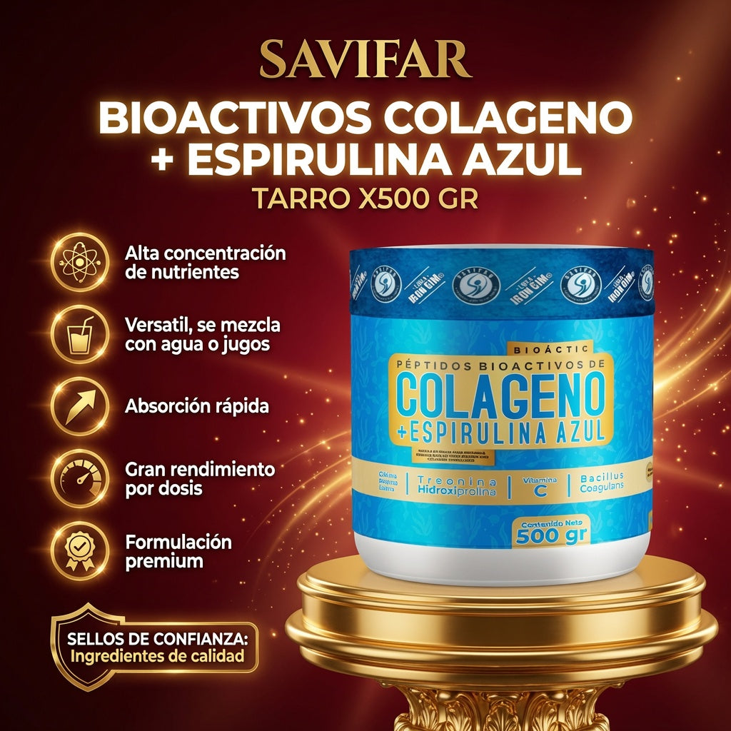 BIOACTIVOS COLAGENO + ESPIRULINA AZUL TARRO X500 GR SAVIFAR ia_2