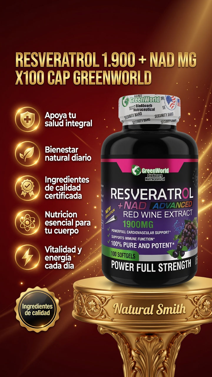 RESVERATROL 1.900 +  NAD MG X100 CAP  GREENWORLD ia_2