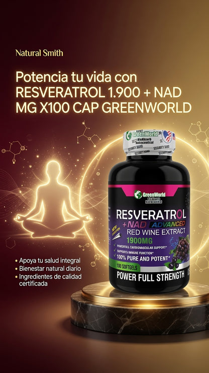 RESVERATROL 1.900 +  NAD MG X100 CAP  GREENWORLD ia_3