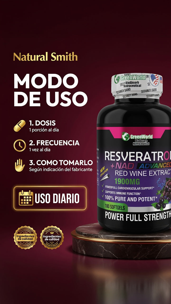 RESVERATROL 1.900 +  NAD MG X100 CAP  GREENWORLD ia_4