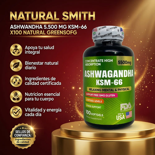 ASHWANDHA 5.500 MG  KSM-66 X100 NATURAL GREENSOFG ia_2