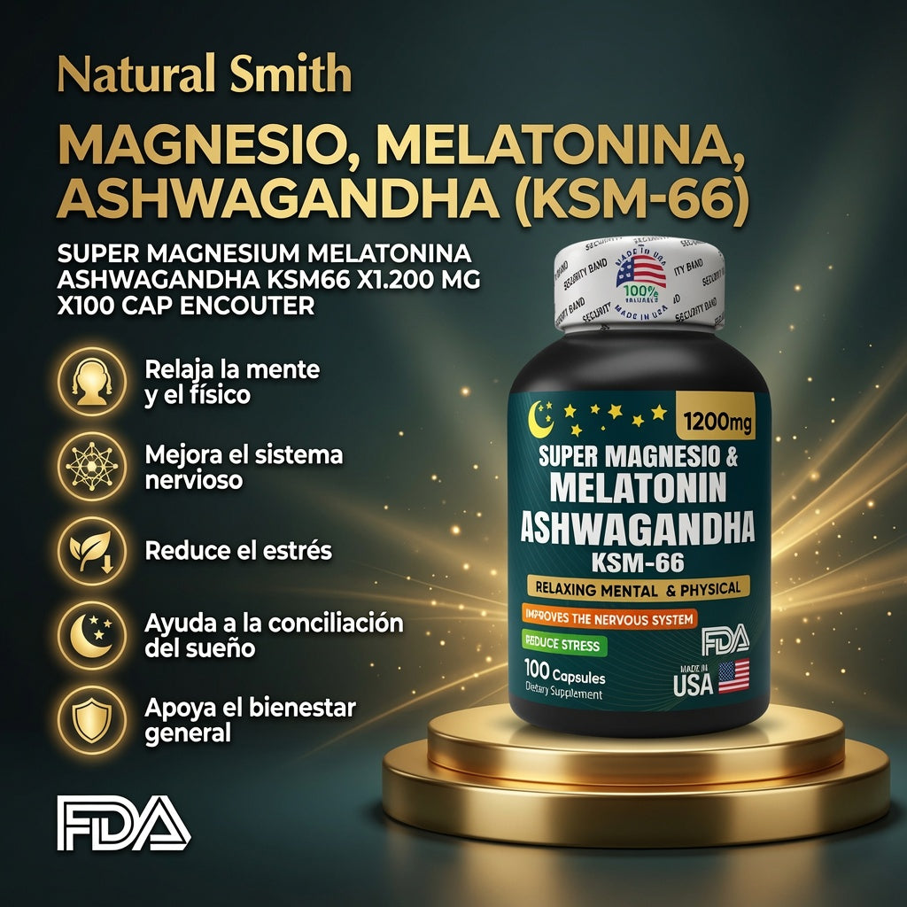 SUPER MAGNESIUM MELATONINA ASHWAGANDHA KSM66 X1.200 MG X100 CAP ENCOUTER ia_2