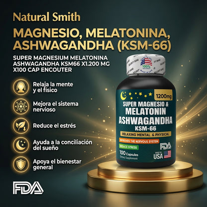 SUPER MAGNESIUM MELATONINA ASHWAGANDHA KSM66 X1.200 MG X100 CAP ENCOUTER ia_2