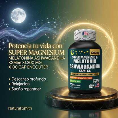SUPER MAGNESIUM MELATONINA ASHWAGANDHA KSM66 X1.200 MG X100 CAP ENCOUTER ia_3