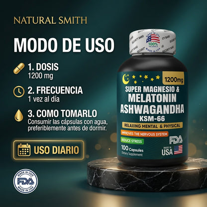 SUPER MAGNESIUM MELATONINA ASHWAGANDHA KSM66 X1.200 MG X100 CAP ENCOUTER ia_4