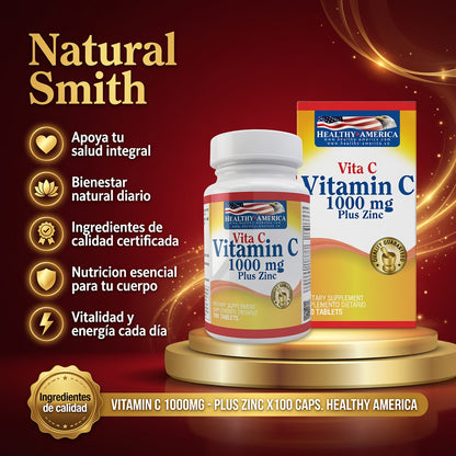 VITAMIN C 1000MG - PLUS ZINC X100 CAPS. HEALTHY AMERICA ia_2