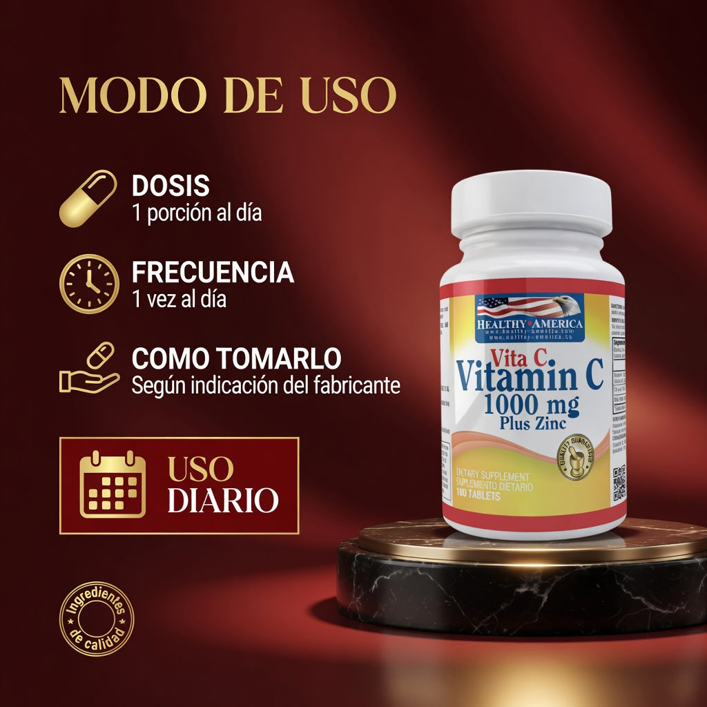 VITAMIN C 1000MG - PLUS ZINC X100 CAPS. HEALTHY AMERICA ia_4