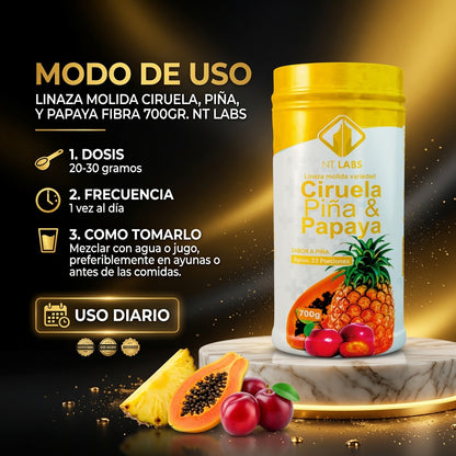 LINAZA MOLIDA CIRUELA,PIÑA,Y PAPAYA FIBRA 700GR. NT LABS ia_4