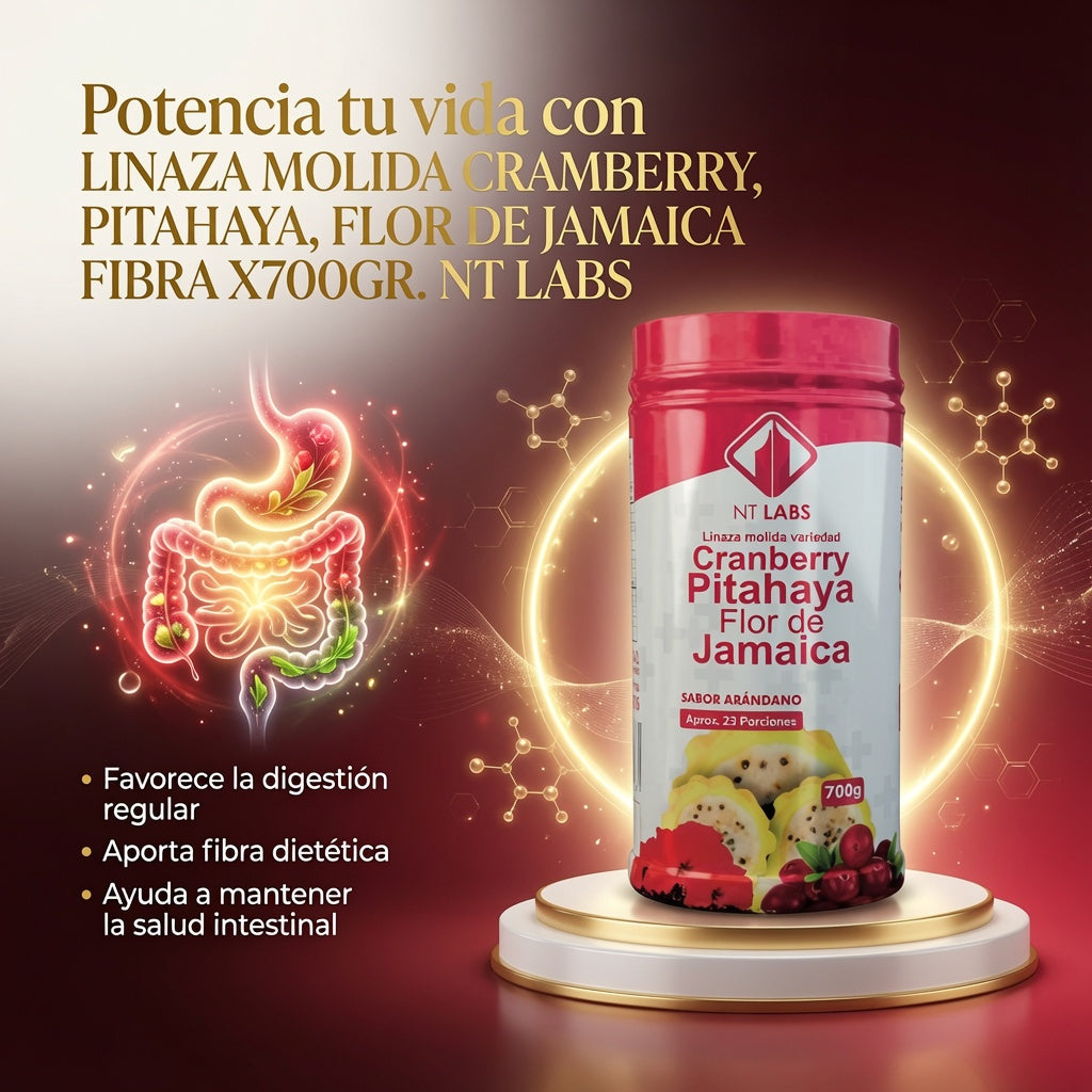 LINAZA MOLIDA CRAMBERRY,PITAHAYA,FLOR DE JAMAICA FIBRA X700GR. NT LABS ia_3