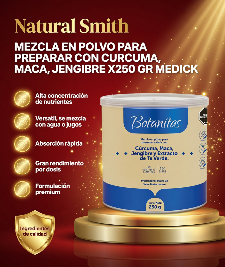 MEZCLA EN POLVO PARA PREPARAR CON CURCUMA MACA JENGIBRE X250 GR MEDICK ia_2