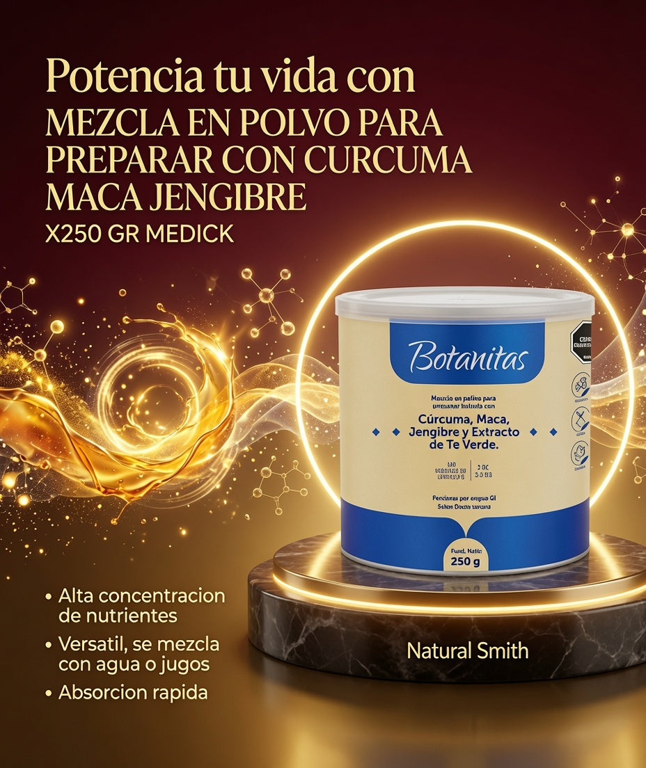 MEZCLA EN POLVO PARA PREPARAR CON CURCUMA MACA JENGIBRE X250 GR MEDICK ia_3