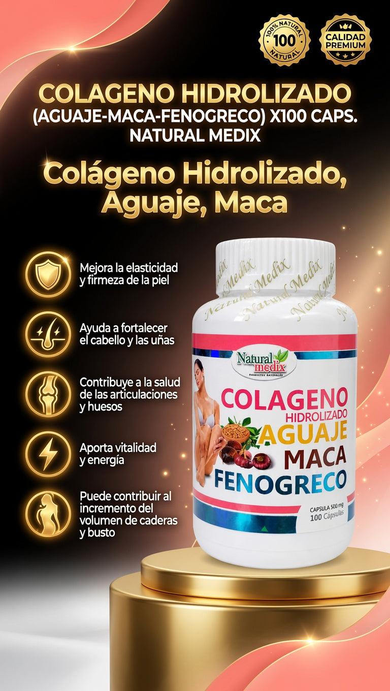 COLAGENO HIDROLIZADO (AGUAJE-MACA-FENOGRECO) X100 CAPS. NATURAL MEDIX ia_2