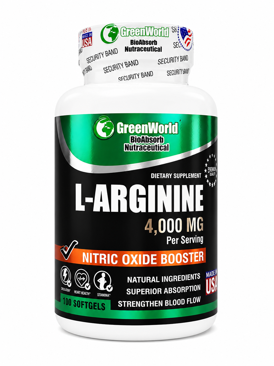 L-ARGININE 4.000 MG X100 CAPS. GREENWORLD principal