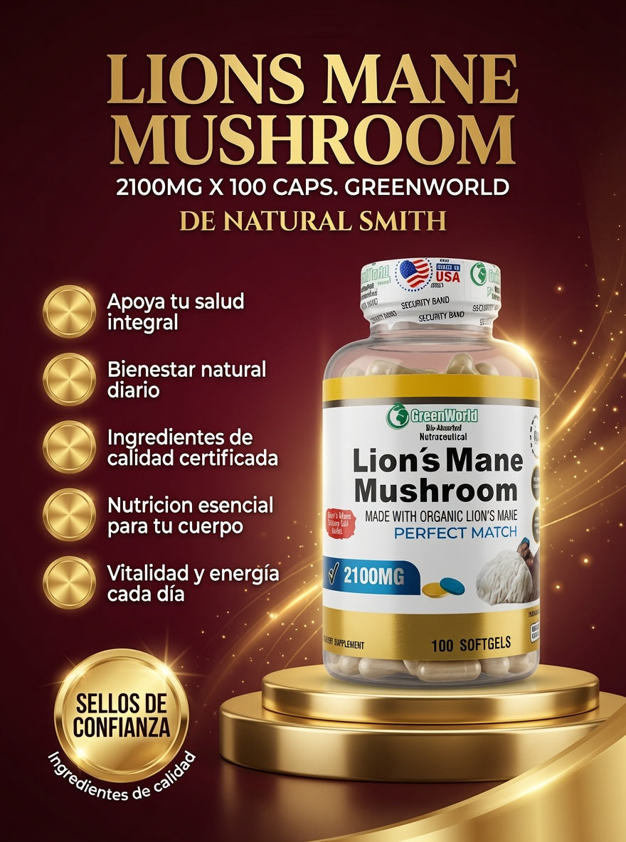 LIONS MANE MUSHROOM 2100MG X 100 CAPS. GREENWORLD ia_2