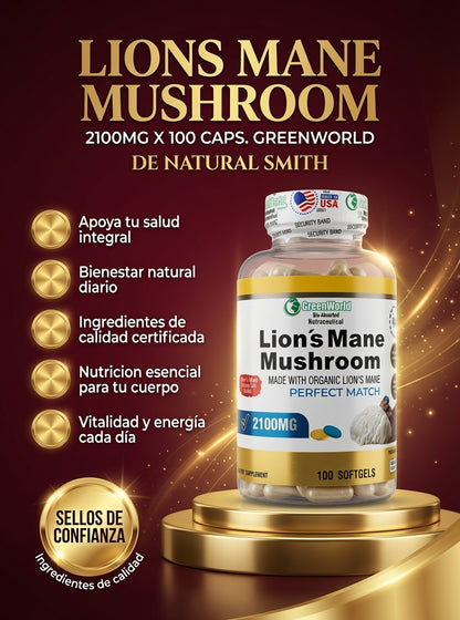 LIONS MANE MUSHROOM 2100MG X 100 CAPS. GREENWORLD ia_2