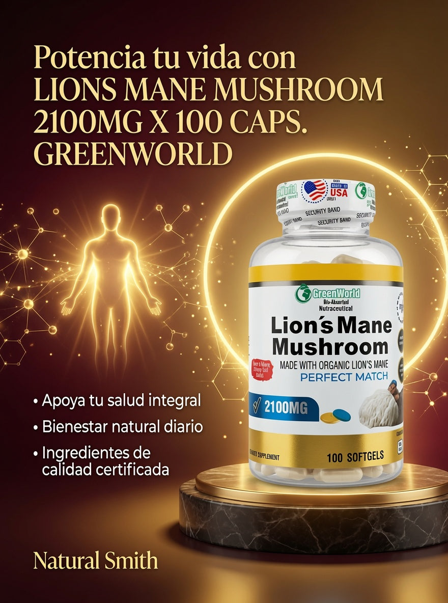 LIONS MANE MUSHROOM 2100MG X 100 CAPS. GREENWORLD ia_3