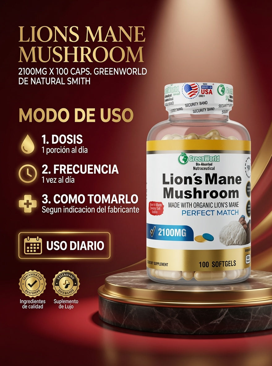 LIONS MANE MUSHROOM 2100MG X 100 CAPS. GREENWORLD ia_4