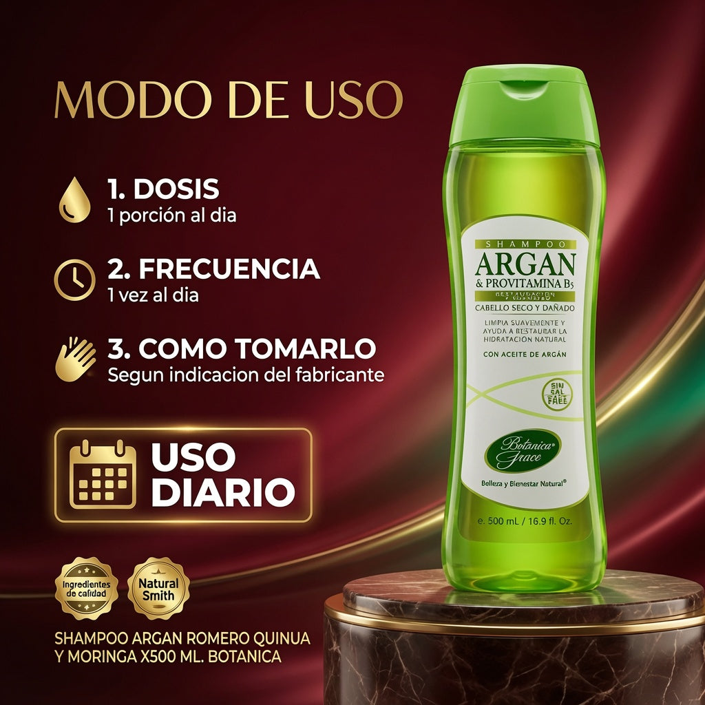 SHAMPOO ARGAN ROMERO QUINUA Y MORINGA X500 ML. BOTANICA ia_4