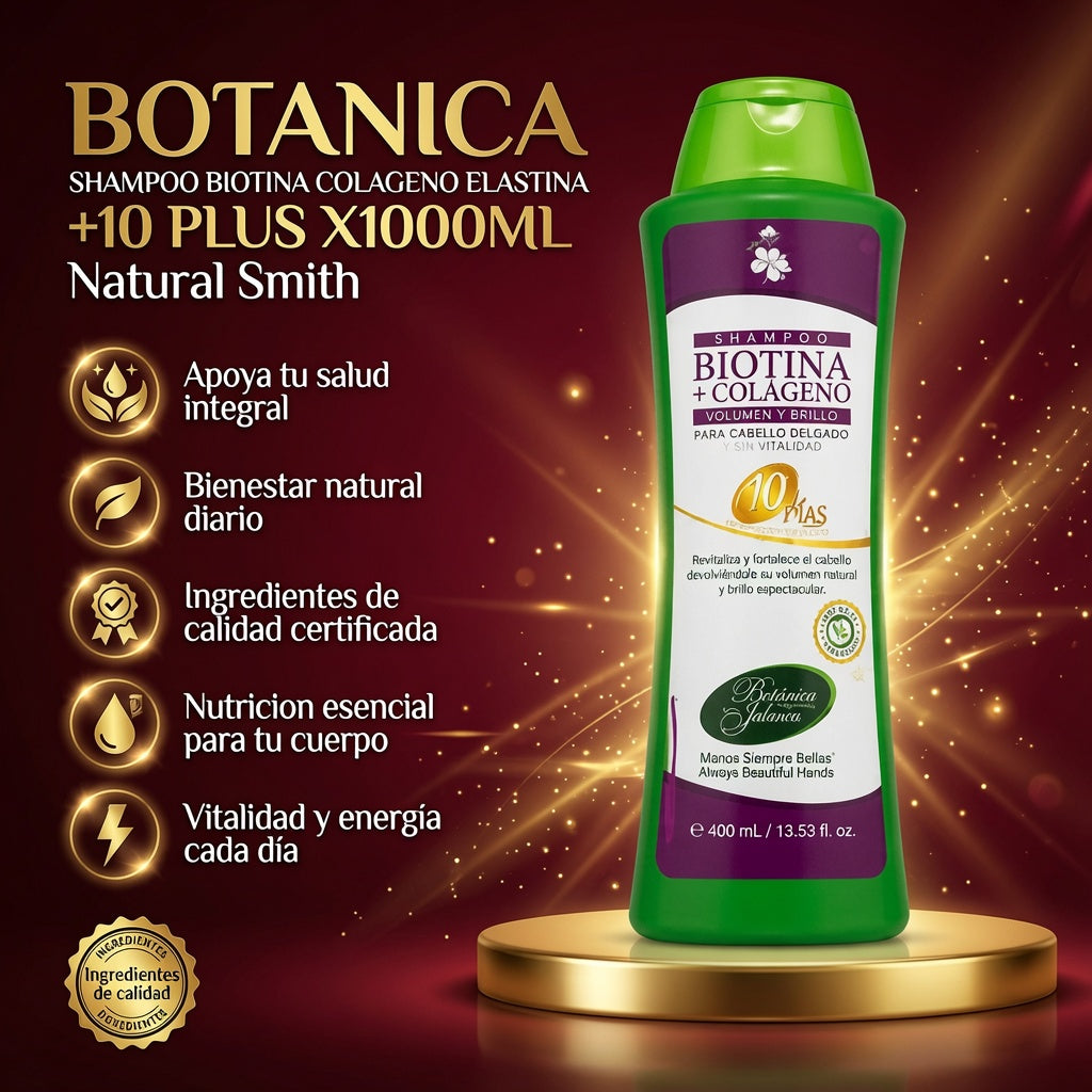 SHAMPOO BIOTINA COLAGENO ELASTINA +10 PLUS X1000ML. BOTANICA ia_2