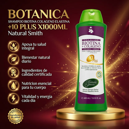 SHAMPOO BIOTINA COLAGENO ELASTINA +10 PLUS X1000ML. BOTANICA ia_2