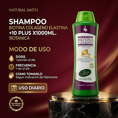 SHAMPOO BIOTINA COLAGENO ELASTINA +10 PLUS X1000ML. BOTANICA ia_4