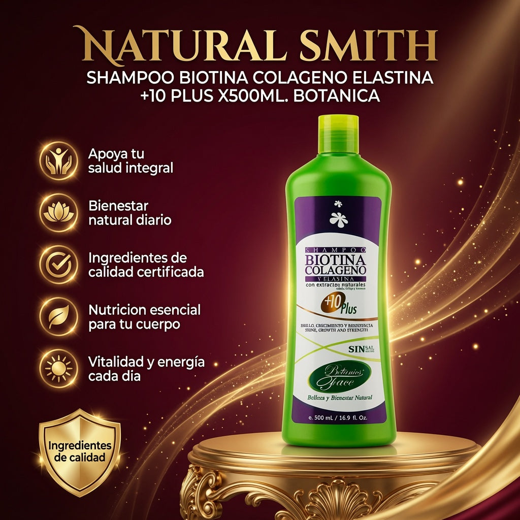 SHAMPOO BIOTINA COLAGENO ELASTINA +10 PLUS X500ML. BOTANICA ia_2