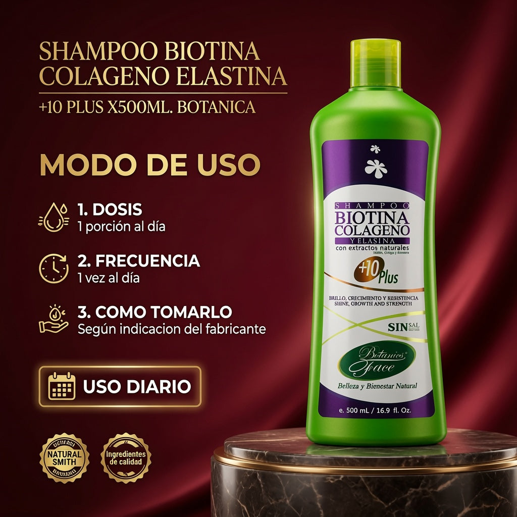 SHAMPOO BIOTINA COLAGENO ELASTINA +10 PLUS X500ML. BOTANICA ia_4