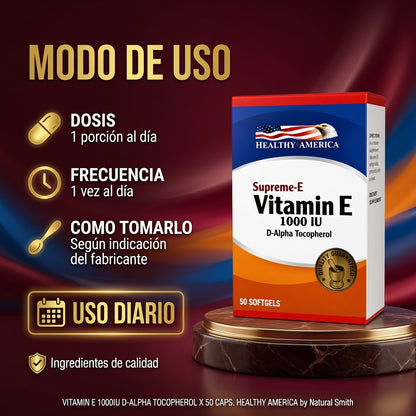 VITAMIN E 1000IU  D-ALPHA TOCOPHEROL X 50 CAPS. HEALTHY AMERICA ia_4