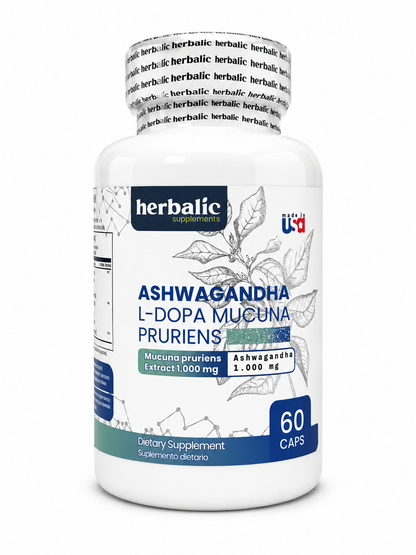 ASHWAGANDHA L-DOPA MUCUNA X60 CAPS. HERBALIC principal