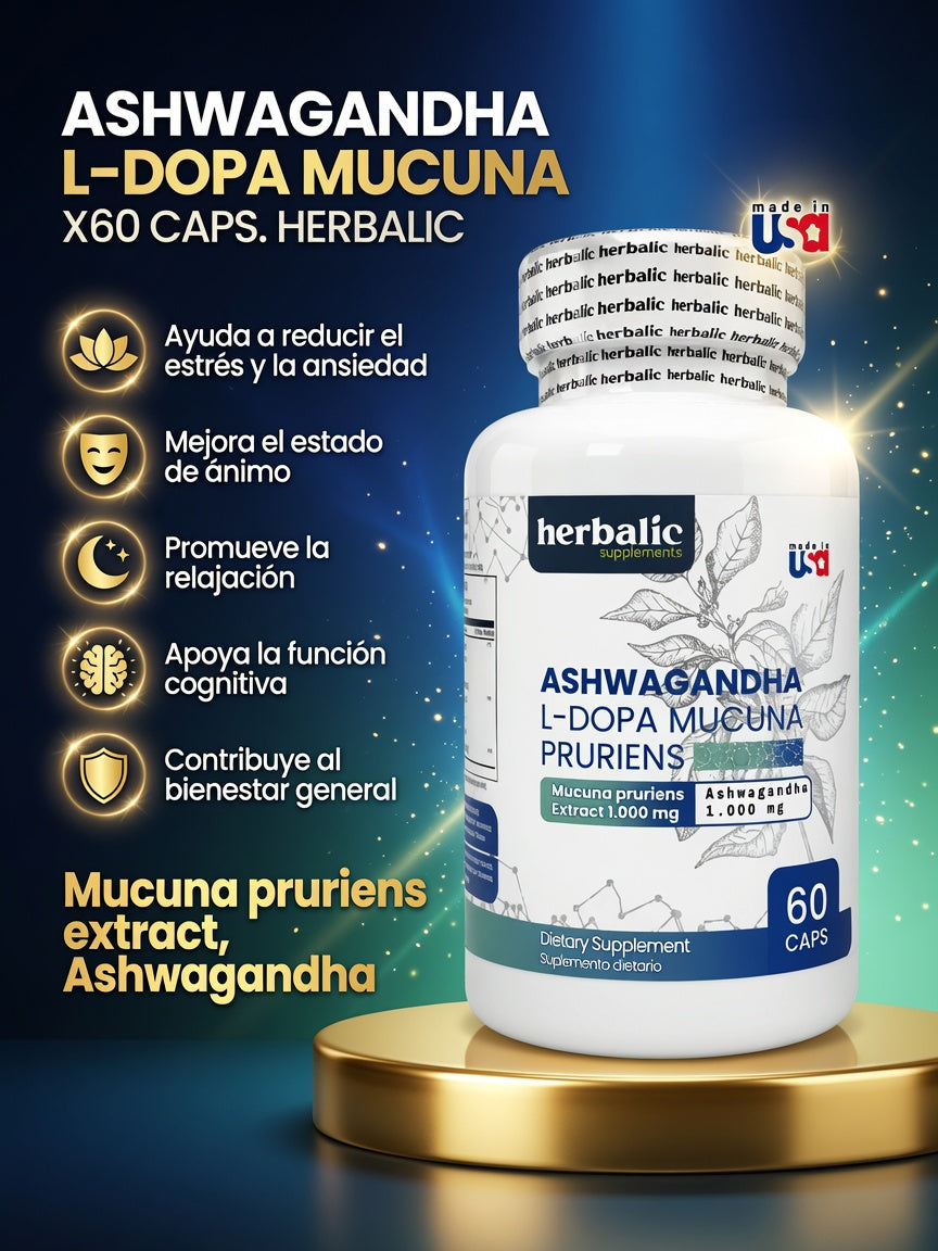 ASHWAGANDHA L-DOPA MUCUNA X60 CAPS. HERBALIC ia_2