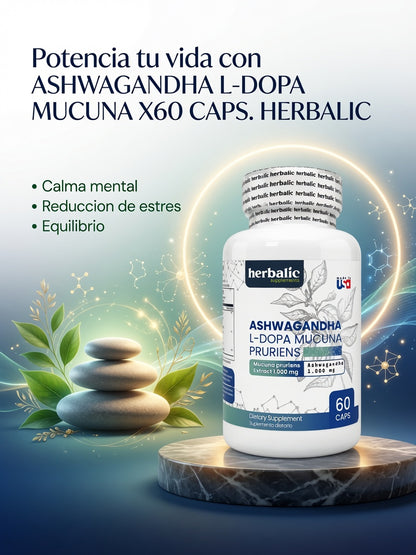 ASHWAGANDHA L-DOPA MUCUNA X60 CAPS. HERBALIC ia_3