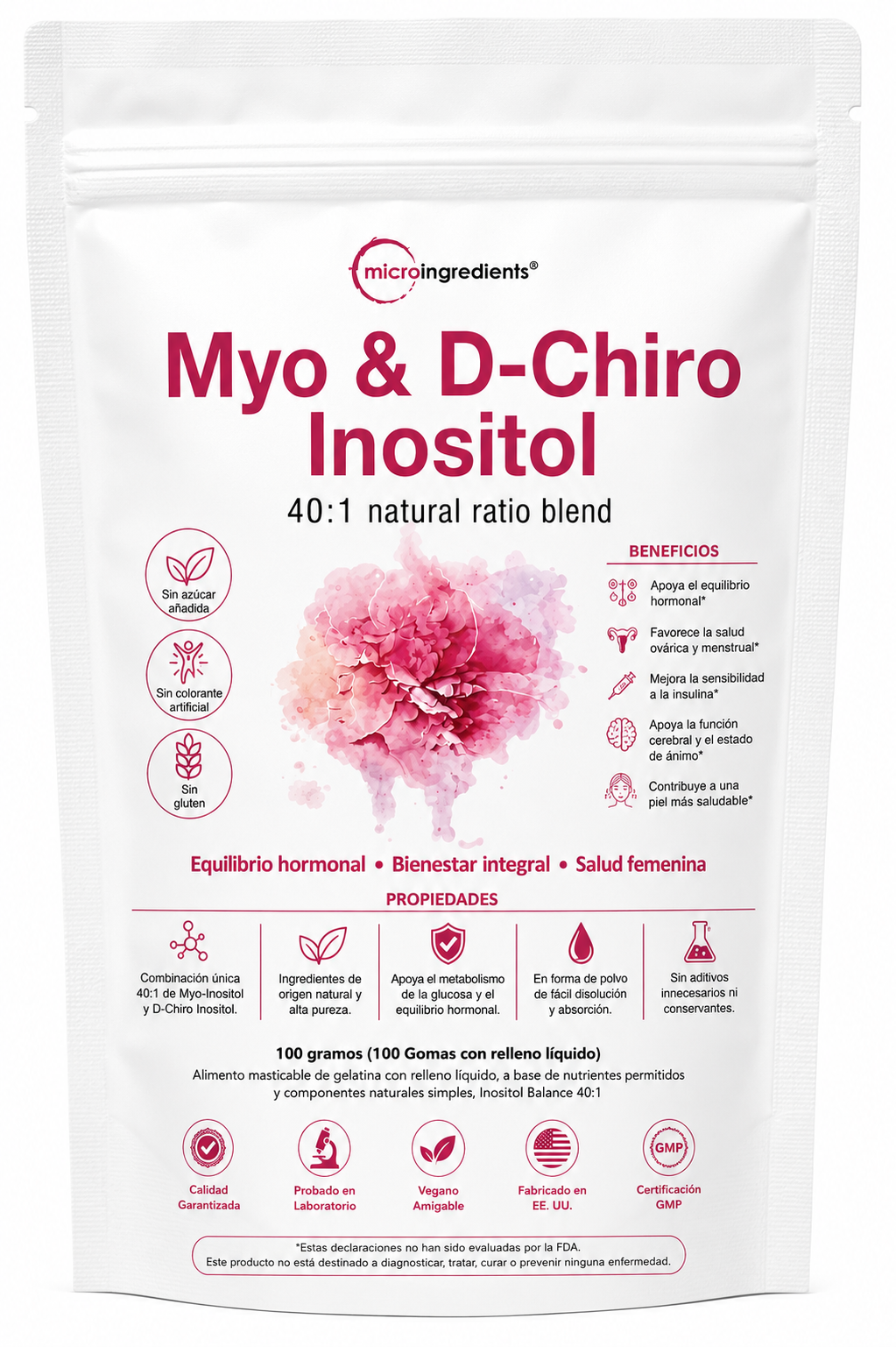 MYO & D-CHIRO INOSITOL X100 CAPS. MICRO INGREDIENTS principal