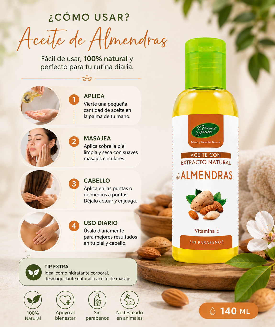 Aceite Almendras 140ML. Botanica | Producto natural | Apoyo al biene