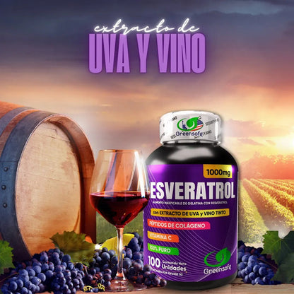 Resveratrol Americano Greensofg | Colágeno, Vitamina C y E – 100 Cápsulas