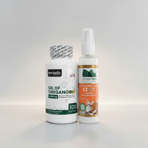 Pack Aceite de Coco 60ml + Aceite Orégano 4000mg Herbalic | Antibiótico Natural