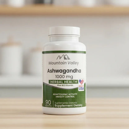 Pack Ashwagandha 1000mg + Vitamina B12 Mountain Valley | Estrés y Energía – 90 Cáp