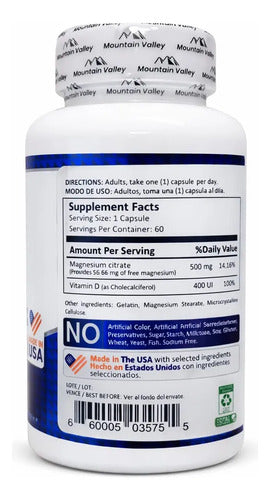 Citrato De Magnesio 500mg Con Vitamina D Mountain Valley 60