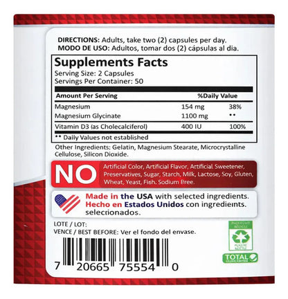 Pack 2 Magnesio Glicinato 550mg D3 Mountain Valley 100
